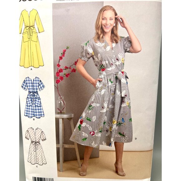 Simplicity S8833 Misses Pullover Shirt Dress Pattern Pockets Tie Belt Sizes 6-14 - Picture 2 of 4
